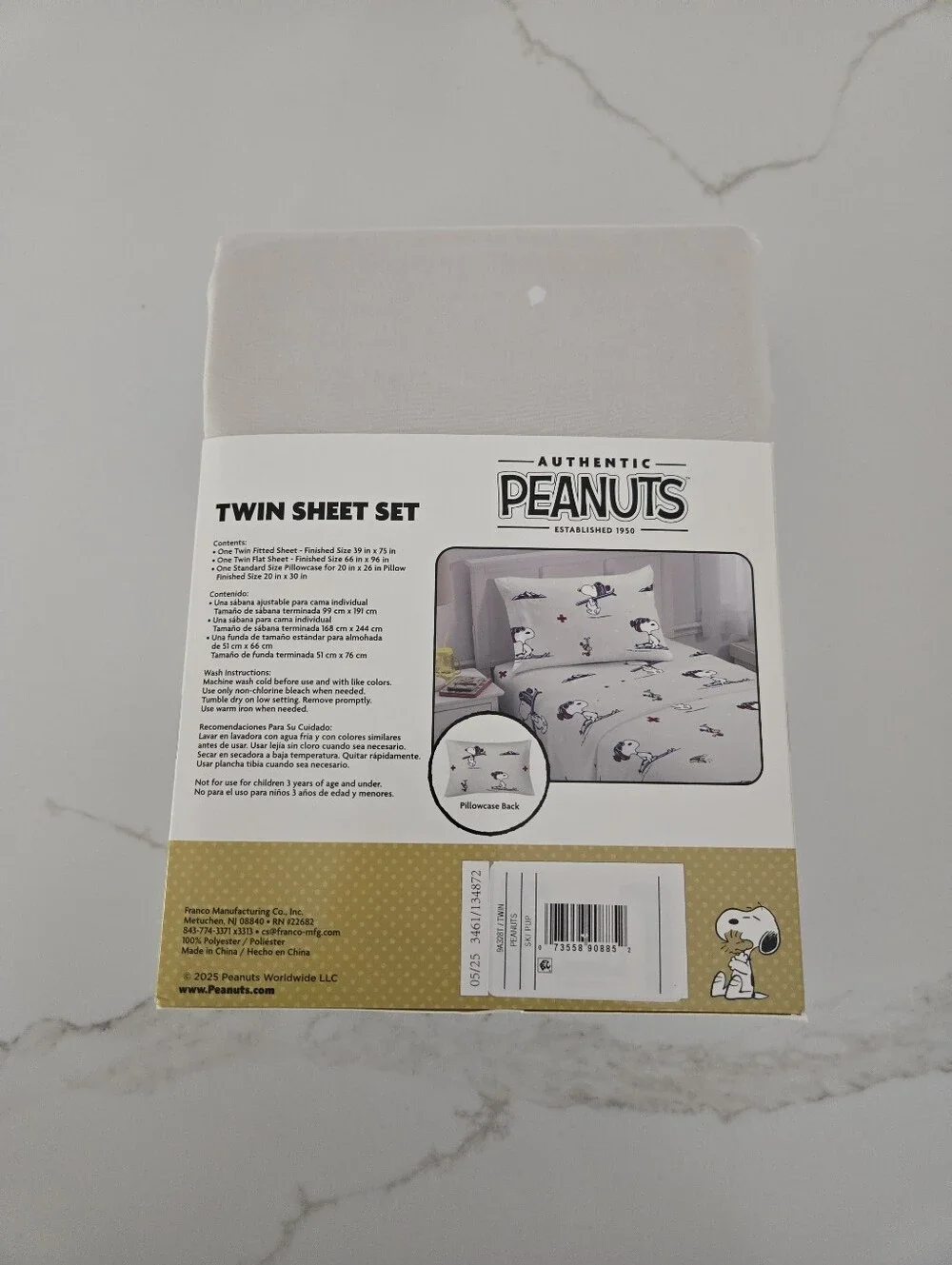 NWT Peanuts Twin Sheet Set in White with Navy and Red Snoopy Accents